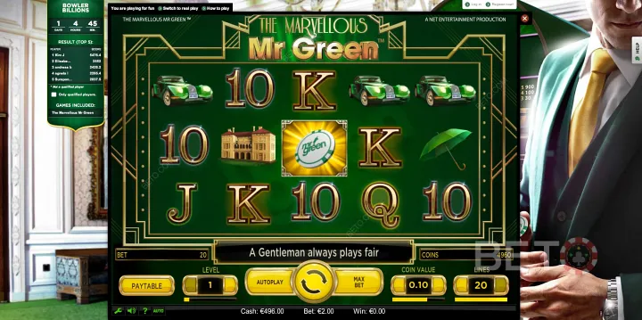The best place online to play online slots is at the Mr Green gaming site.