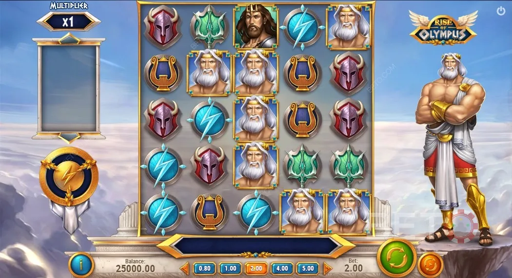 Play Rise of Olympus which offers you 3 bonus features and God symbols