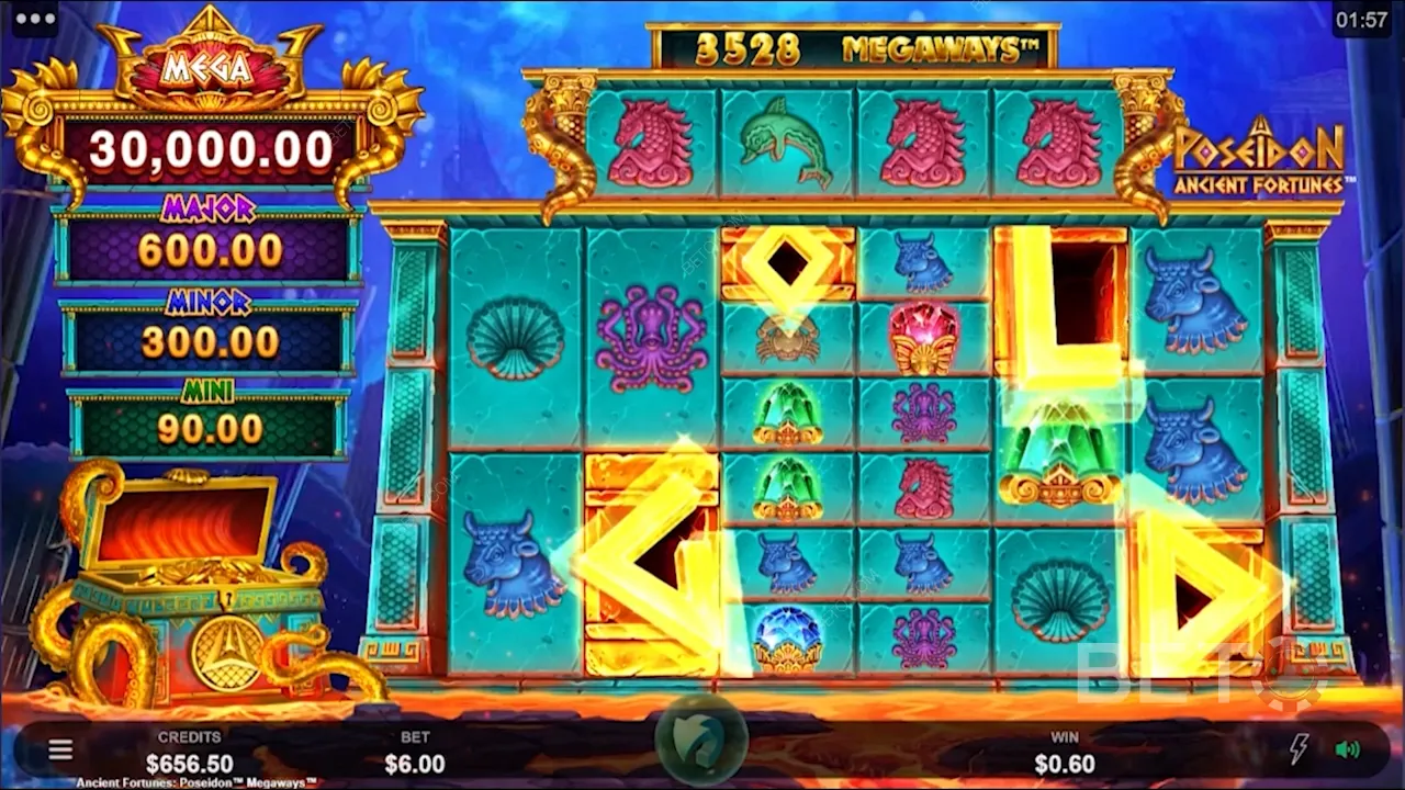 Gameplay of Ancient Fortunes: Poseidon Megaways video slot