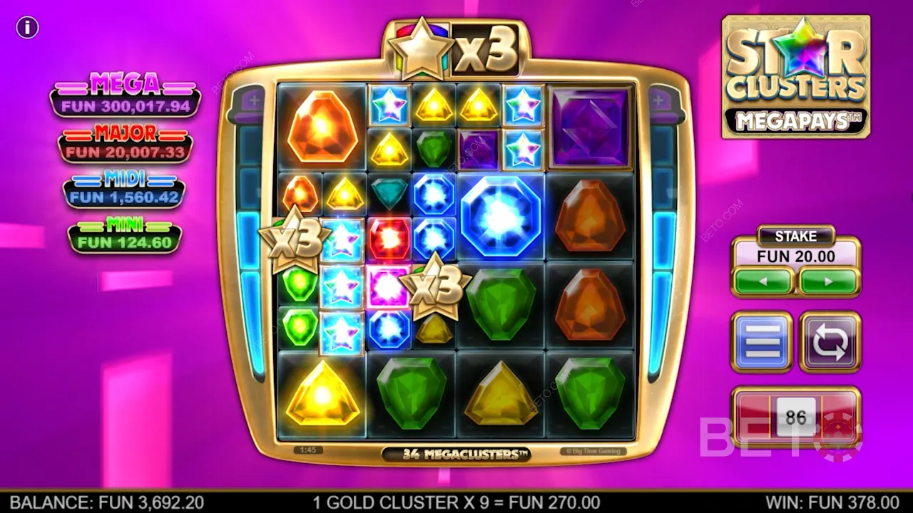 Gameplay of Star Cluster Megapays online slot