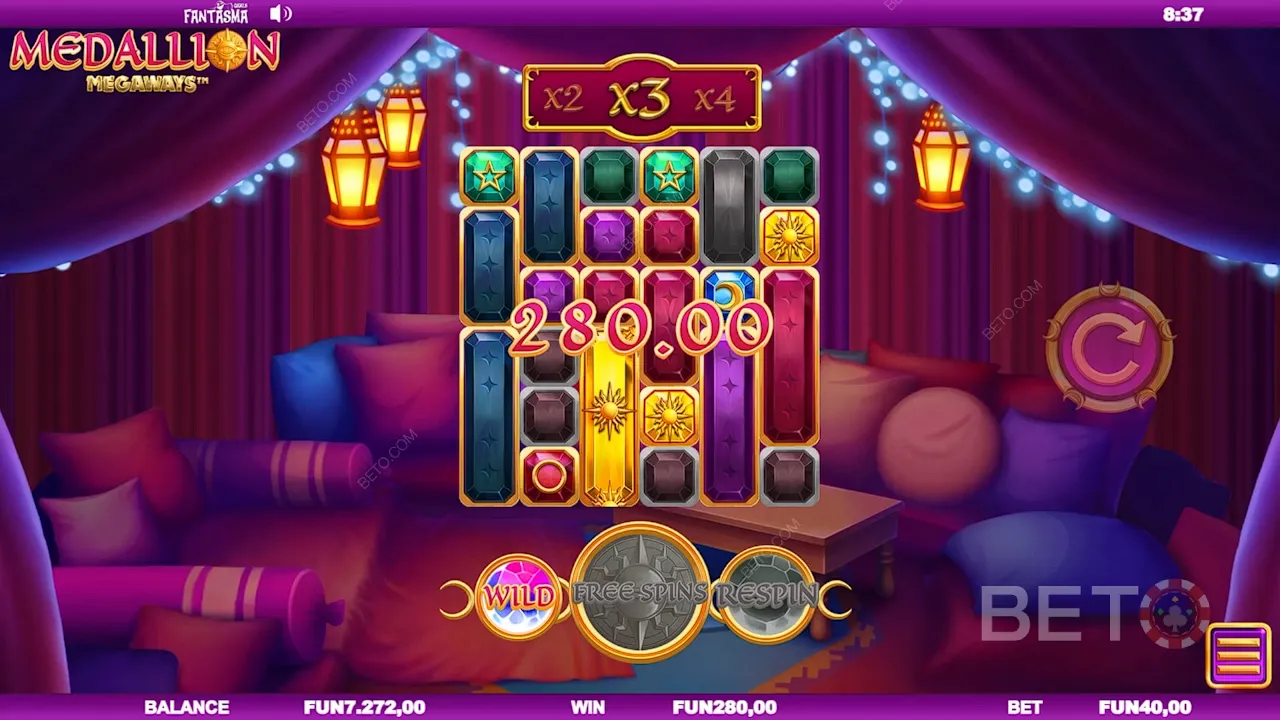 Elegant visuals and melodic tunes will cheer your wins as you spin the majestic reels 