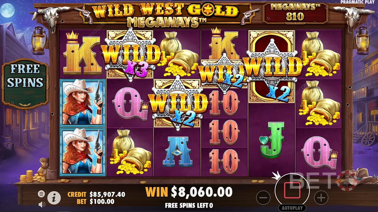 Gameplay of Wild West Gold Megaways slot machine